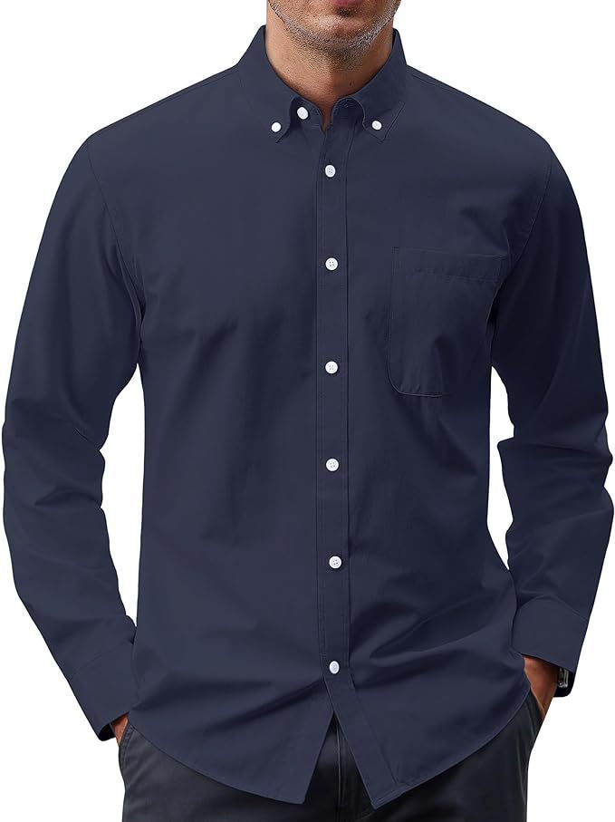 Solid Color Oxford Long Sleeve Button Shirt