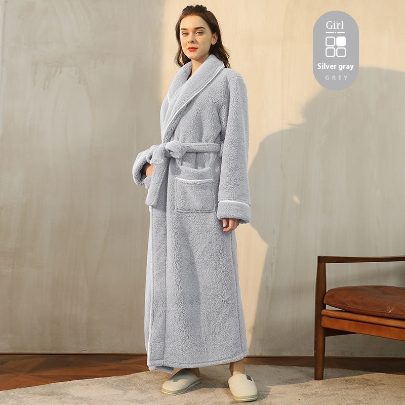 Autumn And Winter Thickened Cotton Velvet Nightgown Men's Winter Plus-sized Plus Size Light Luxury Couple Bathrobe Women's Extended Pajamas