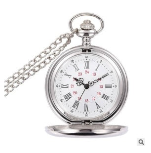 Large black classic Roman word double pocket watch Vintage necklace Men's and women's antique pocket watch