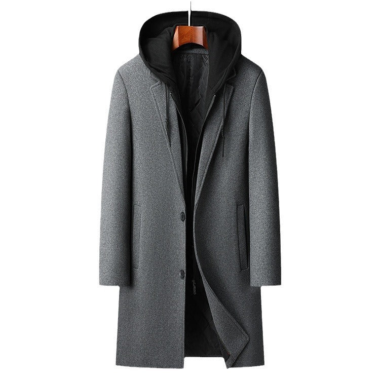 Men's Detachable Hooded Urban Mid-length Woolen Coat