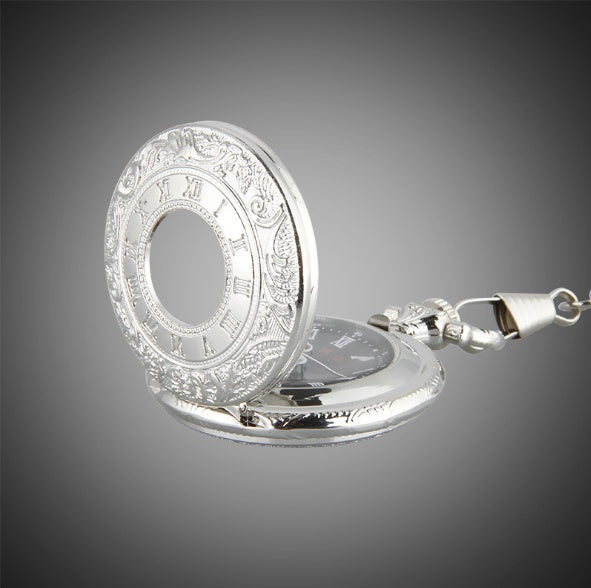 Large black classic Roman word double pocket watch Vintage necklace Men's and women's antique pocket watch