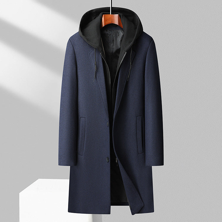 Men's Detachable Hooded Urban Mid-length Woolen Coat