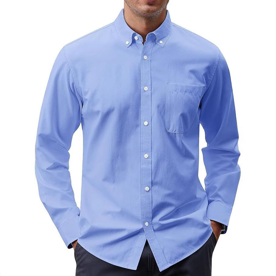 Solid Color Oxford Long Sleeve Button Shirt