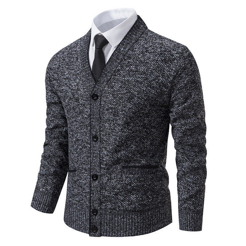 Casual Fleece-lined Cardigan Long Sleeve Youth Stand Collar Sweater Men's Cardigan Coat