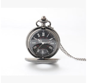 Large black classic Roman word double pocket watch Vintage necklace Men's and women's antique pocket watch