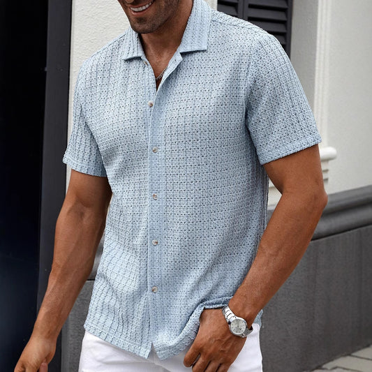 Men's Casual Striped Shirt Lapel Short Sleeve Top