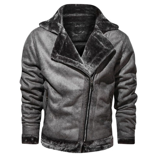 Winter lapel leather jacket plus velvet thick casual