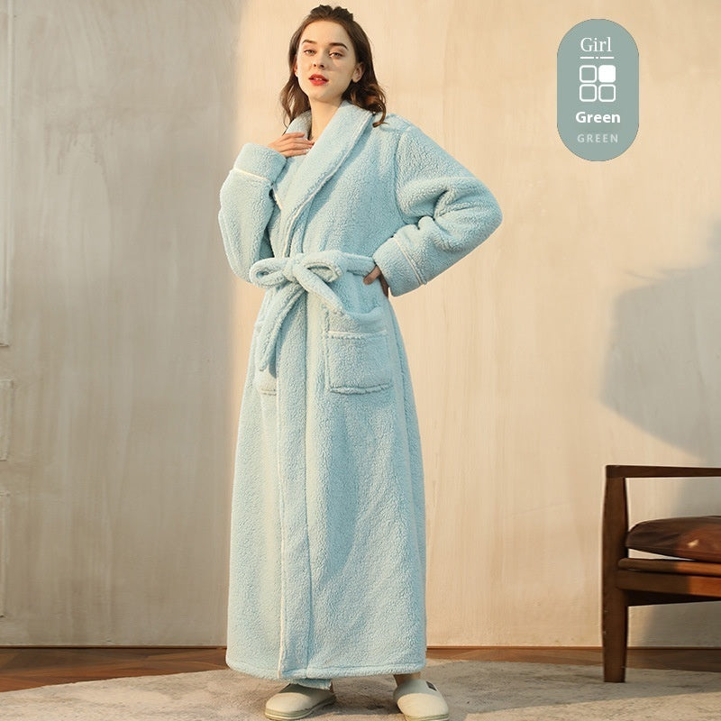 Autumn And Winter Thickened Cotton Velvet Nightgown Men's Winter Plus-sized Plus Size Light Luxury Couple Bathrobe Women's Extended Pajamas