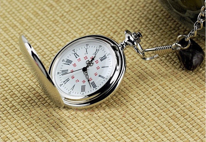 Large black classic Roman word double pocket watch Vintage necklace Men's and women's antique pocket watch