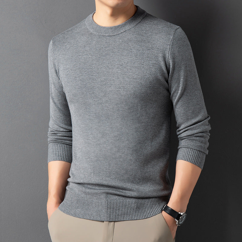 Men's Warm Leisure Solid Color Round Neck Sweater