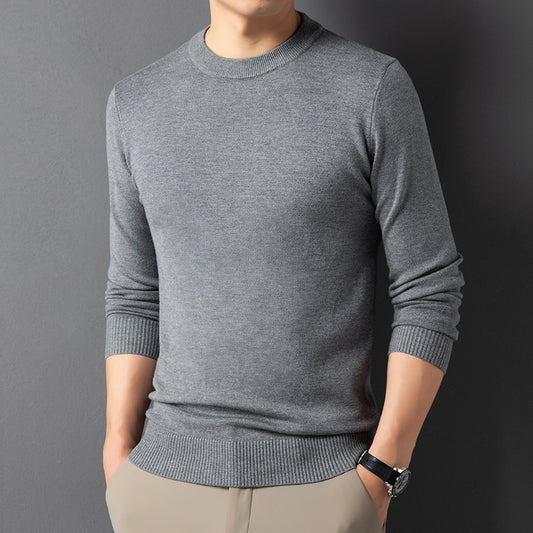 Men's Warm Leisure Solid Color Round Neck Sweater