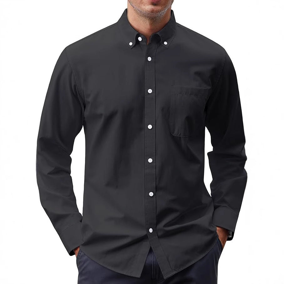 Solid Color Oxford Long Sleeve Button Shirt
