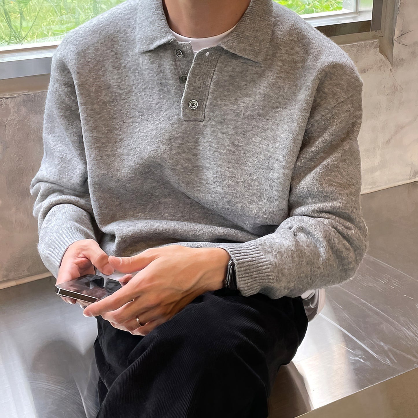 Polo Collar Sweater Men's Autumn And Winter Long Sleeve Lapel Knitwear