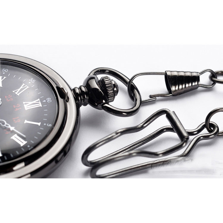 Large black classic Roman word double pocket watch Vintage necklace Men's and women's antique pocket watch