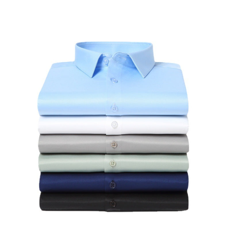 Elastic Silk Men's Long-sleeved Non-ironing Solid Color Breathable Shirt