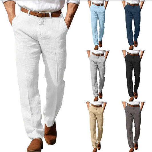Men's Formal Linen Straight Pure Color Comfort Breathable Vacation Trousers