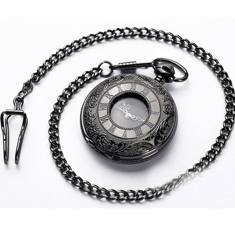 Large black classic Roman word double pocket watch Vintage necklace Men's and women's antique pocket watch