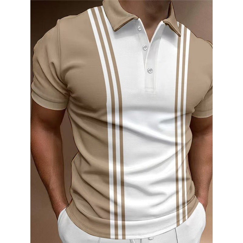 Casual 3 Button Printing Lapel Casual Men's T-shirt