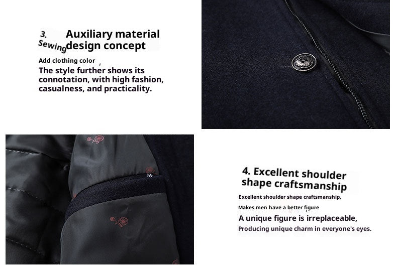 Solid Color Casual Men's Woolen Coat