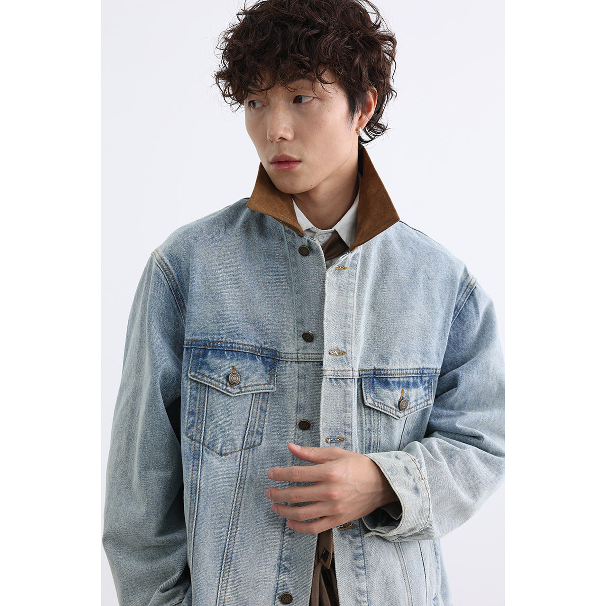 Boys Retro Washed Ice Blue Casual Denim Jacket