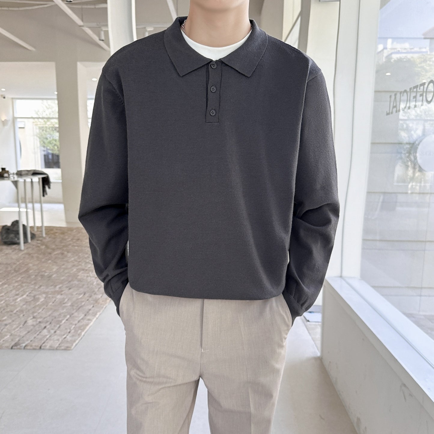 Polo Collar Sweater Men's Autumn And Winter Long Sleeve Lapel Knitwear