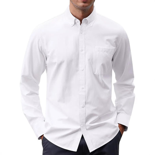 Solid Color Oxford Long Sleeve Button Shirt
