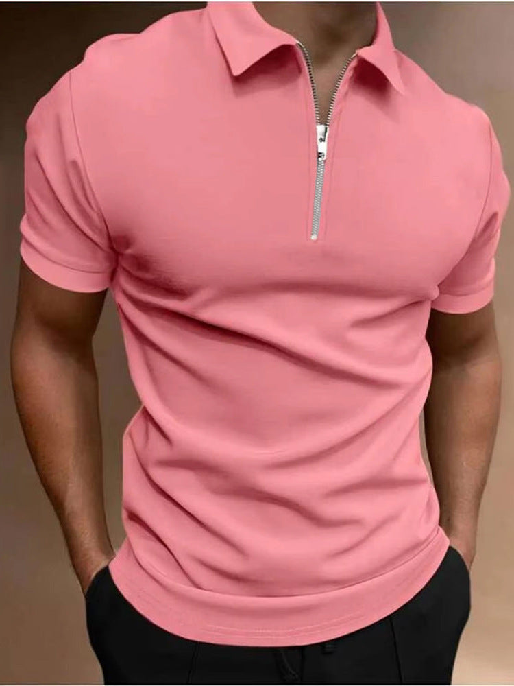 Men's Polo Shirt Solid Color Polo Collar T-shirt Casual Fit Top Men's Clothing