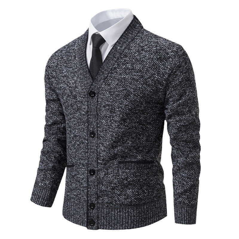 Casual Fleece-lined Cardigan Long Sleeve Youth Stand Collar Sweater Men's Cardigan Coat