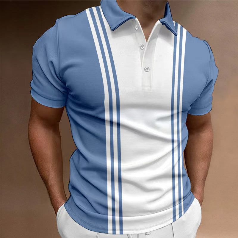 Casual 3 Button Printing Lapel Casual Men's T-shirt