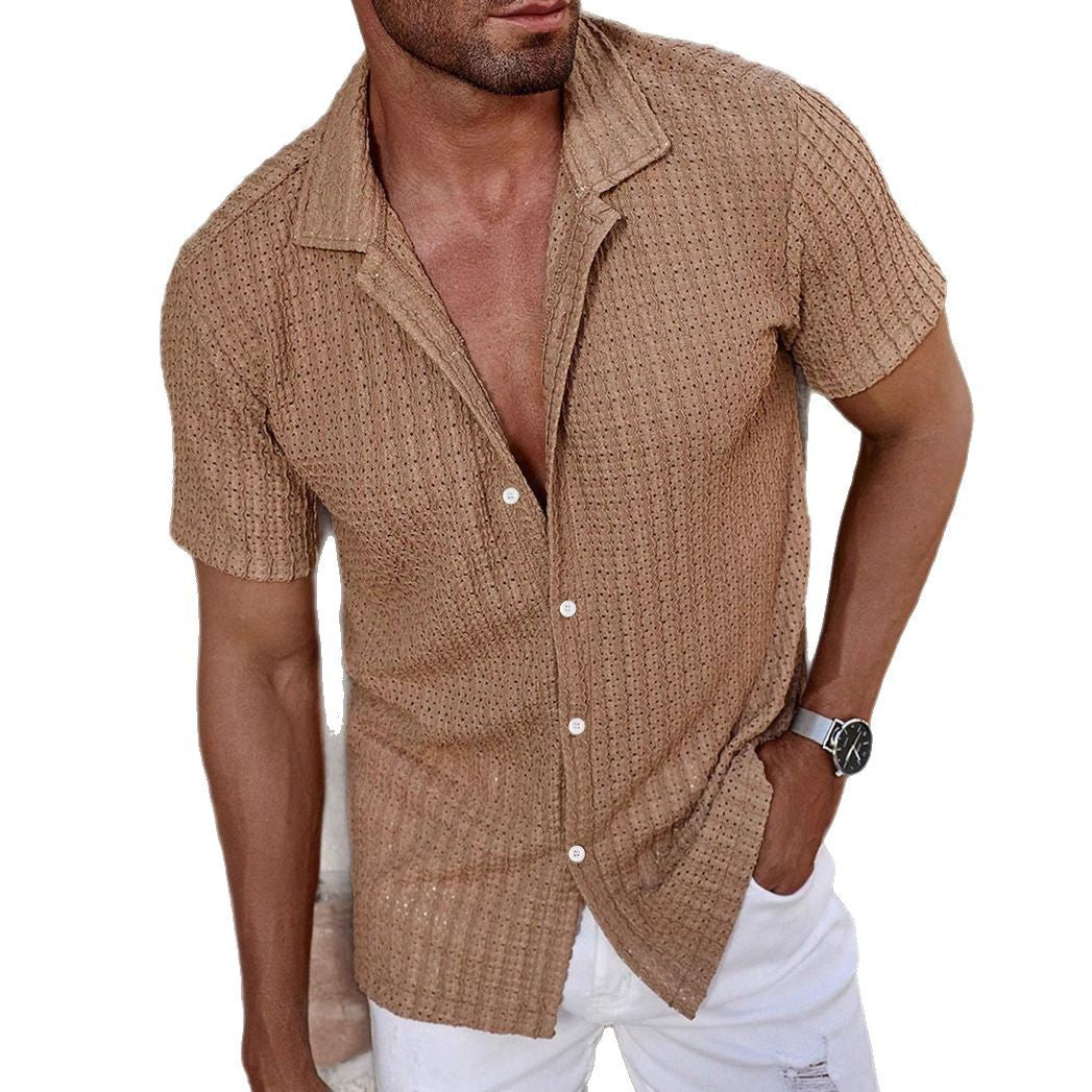 Men's Casual Striped Shirt Lapel Short Sleeve Top