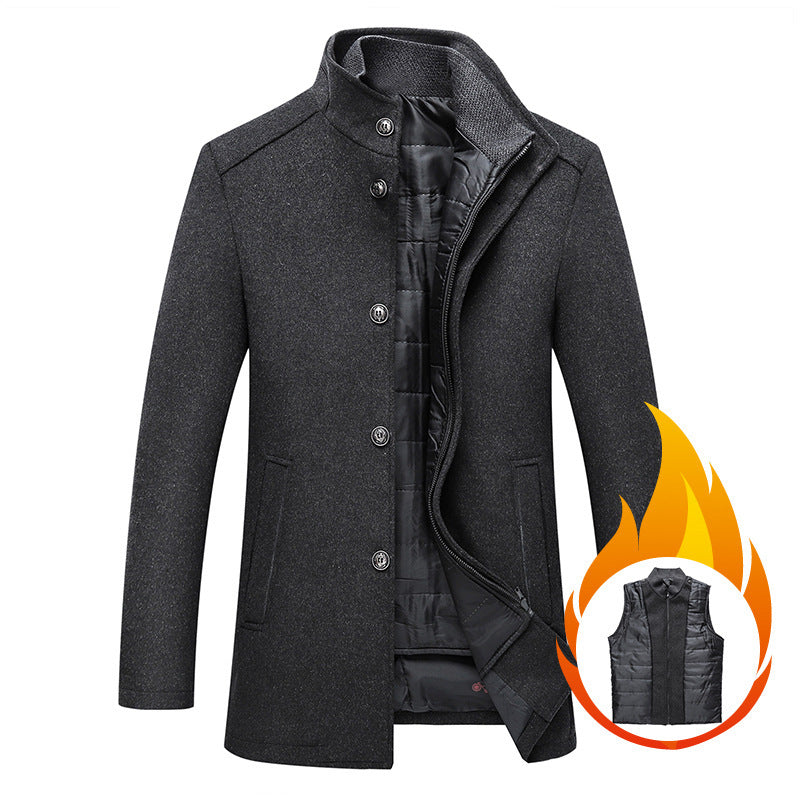 Solid Color Casual Men's Woolen Coat