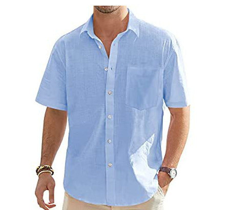 Men's Cotton And Linen Short Sleeve Shirt Top